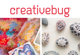 Creativebug logo with images of decorative eggs and a painted tile