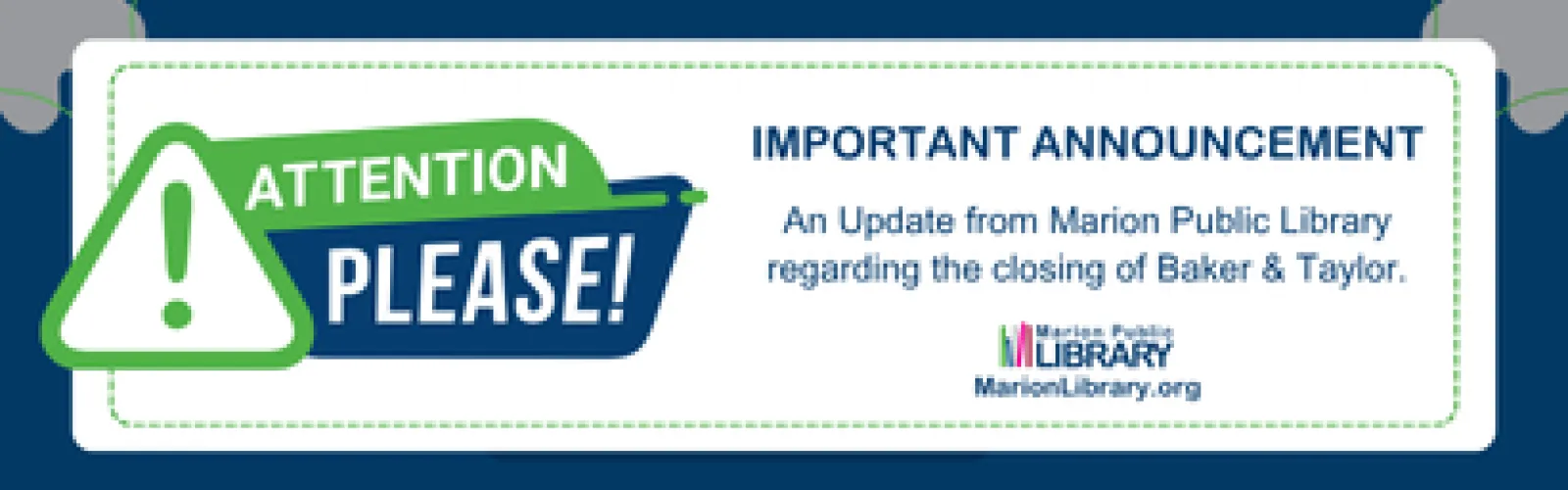 Announcement text and attention logo